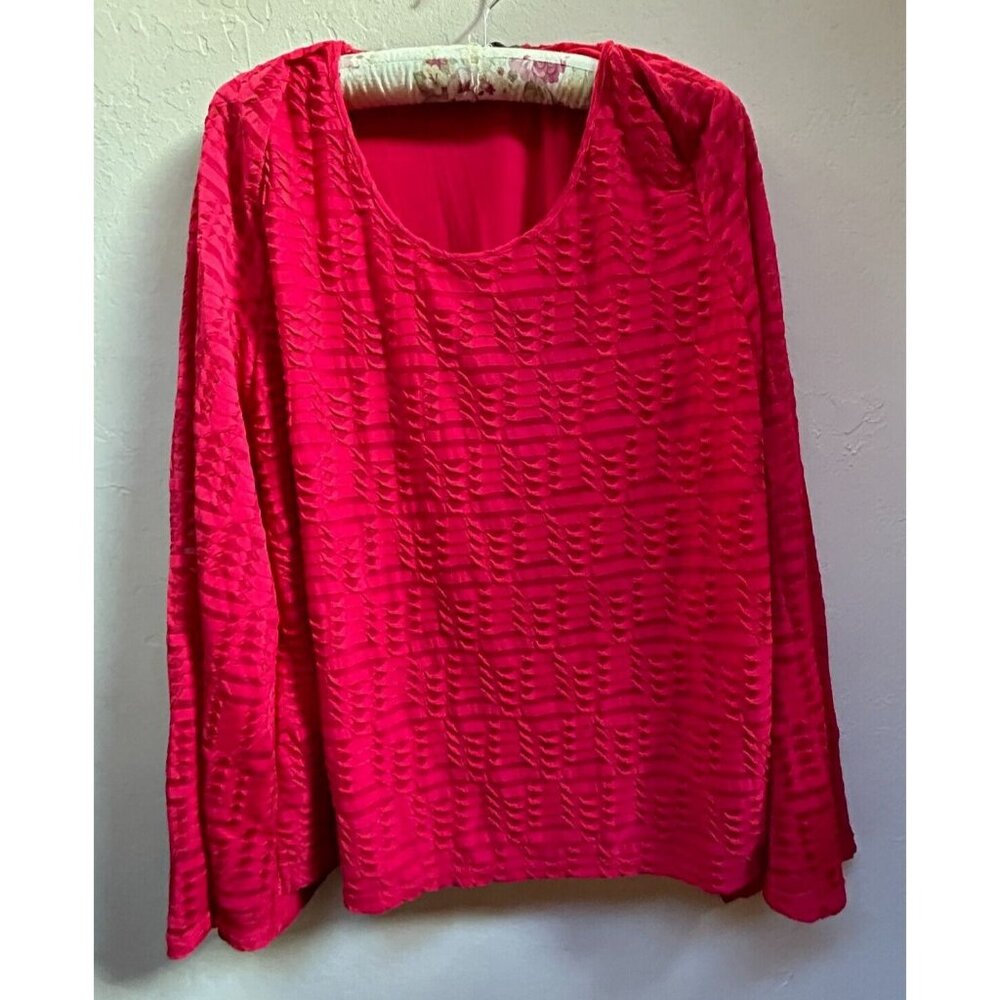 Black Label by Evan-Picone Womens XL Blouse Textured Ruffle Long Sleeve Pink